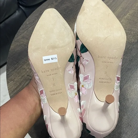 Kate Spade Pink and Green Floral Heels 7 - Picture 5 of 7